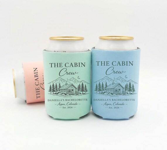 Custom Cabin Bachelorette Can Cooler, Lake Life Koozie, Personalized Party Favor, Bachelorette Koozies, Mountain Cabin Design, Lake Vibes