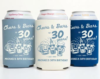 Personalized Birthday Can Cooler, 21st 30th 40th 50th Birthday Party Favor, Custom Name Drink Sleeve, Beer Can Holder, Cheers Birthday Gift