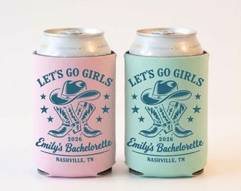 Let's Go Girls Can Coolers, Personalized Western Bachelorette Can Sleeves, Custom Cowgirl Can Sleeves, Last Rodeo Party Favors