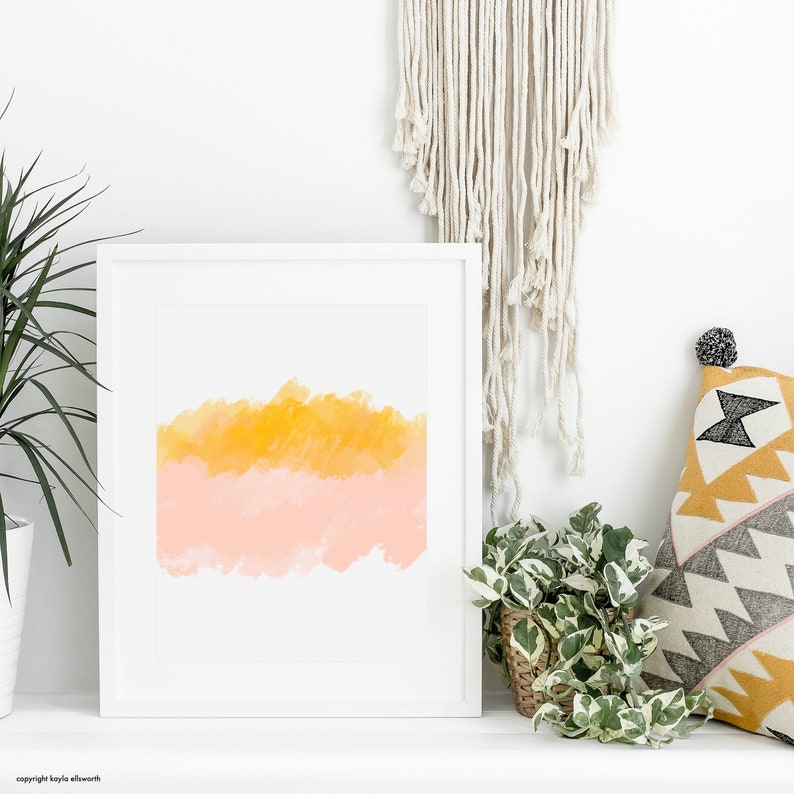 Yellow and Pink Abstract Wall Art Pink and Yellow Abstract Etsy