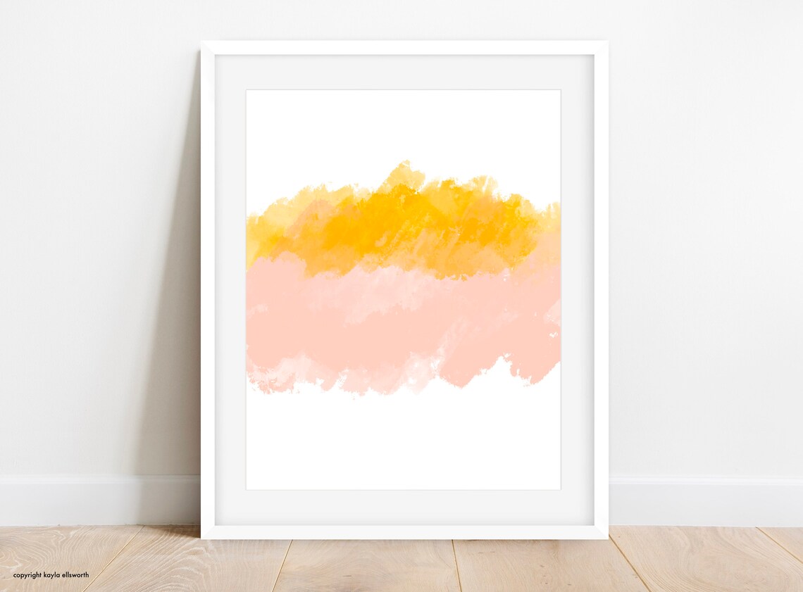 Yellow and Pink Abstract Wall Art | Pink and Yellow Abstract Minimalist ...