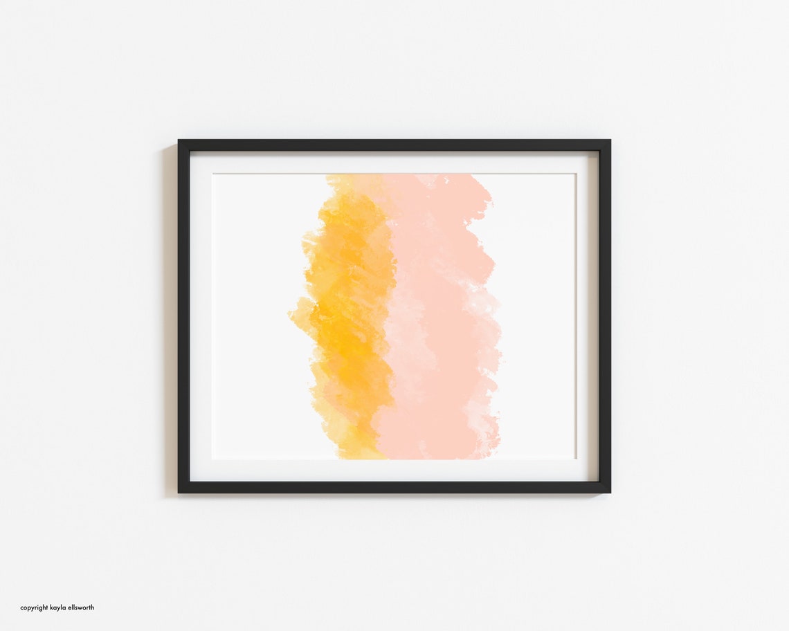 Yellow and Pink Abstract Wall Art | Pink and Yellow Abstract Minimalist ...
