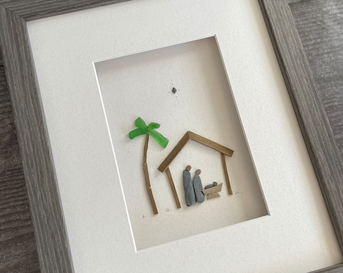 Nativity Scene, Pebble Art, 8 by 10 Etsy