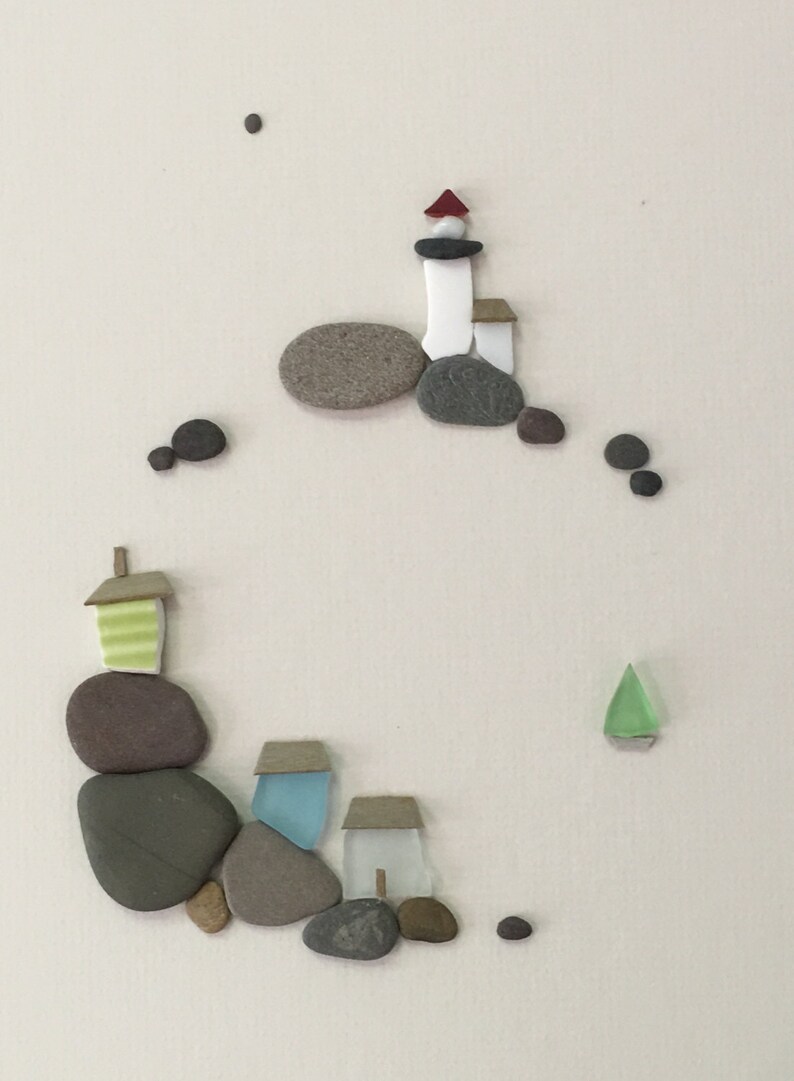 12 by 16 sea side art made with pebbles sea glass and sea Etsy