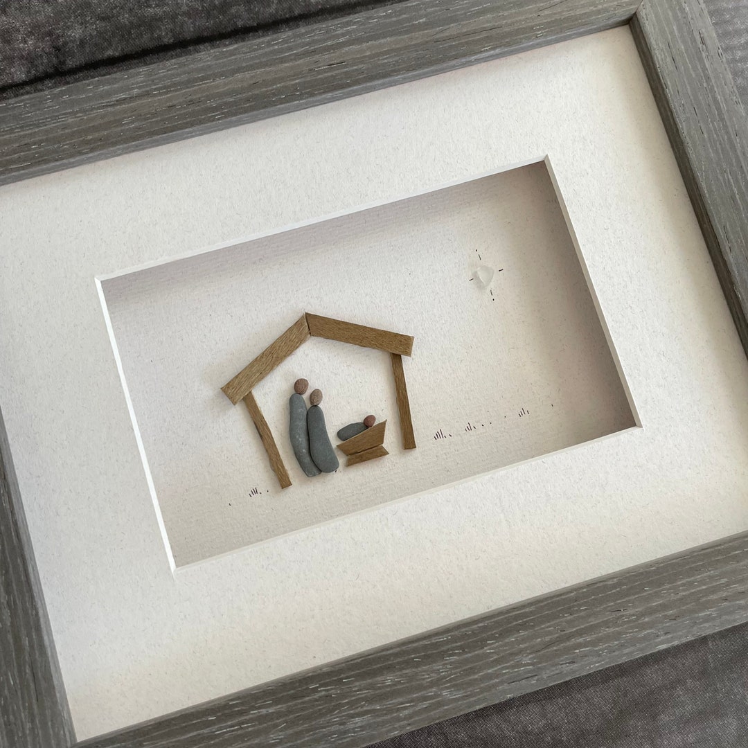Nativity Pebble Art 6 by 8 Sharon Nowlan Etsy