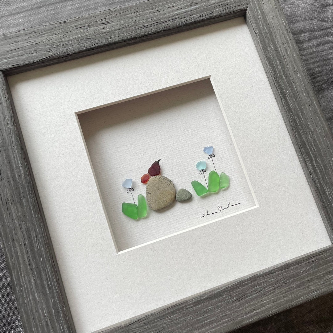 Seaglass Art, 6 by 6, Sharon Nowlan, Cardinal, Memories of Loved One Etsy