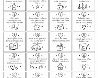Adventskalender für Erwachsene | 24 kleine Aufgaben für eine besondere Vorweihnachtszeit | Weihnachtskalender zum Ausdrucken | PDF Download
