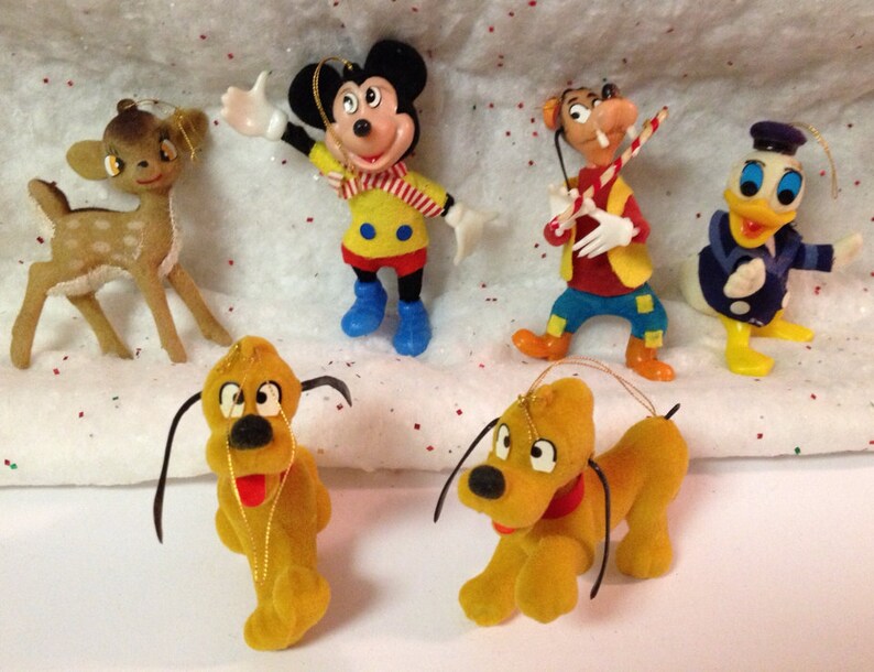 Vintage Flocked Disney Christmas Ornaments Set of 6 Etsy