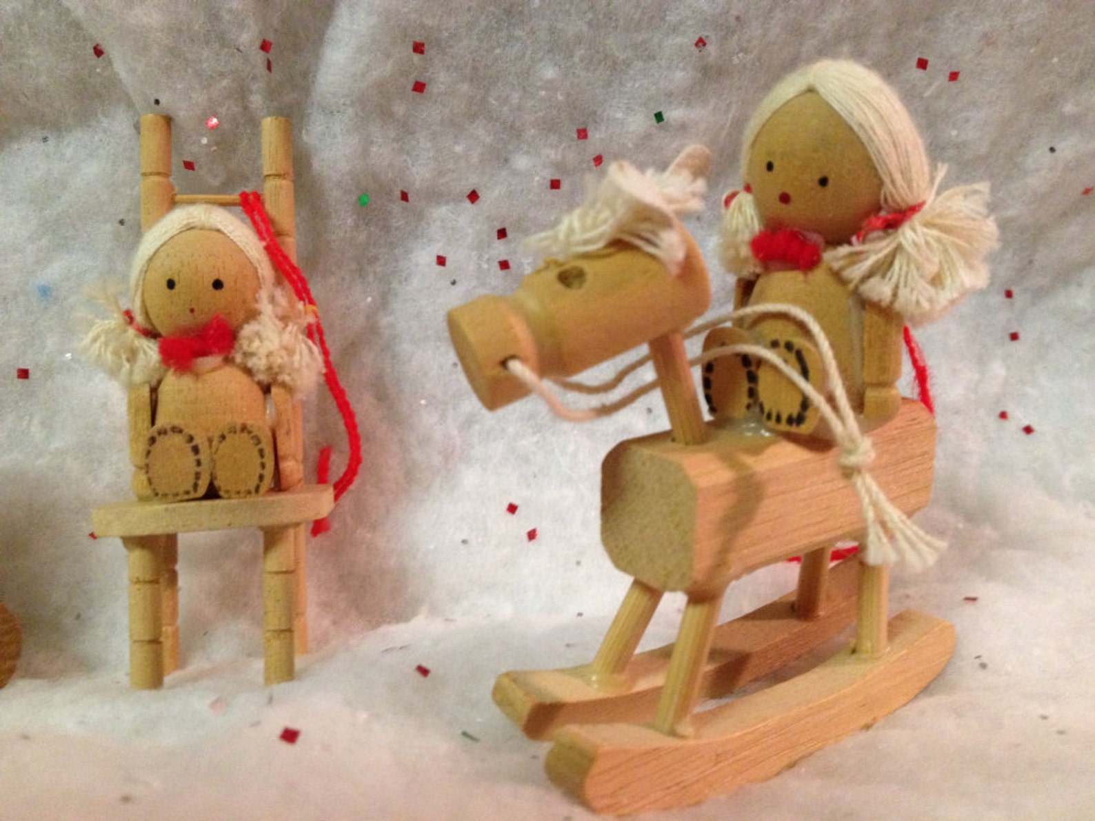 Vintage Wood Peg Doll Christmas Ornaments Set of 3 Etsy