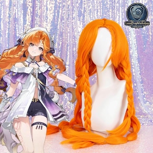 Peluca de cosplay de Xi Ge Li Ka de Olas Borrascosas, naranja, trenzas gemelas largas, estilo trenzas africanas, cabello sintético, peluca de disfraz de anime, fibra resistente al calor