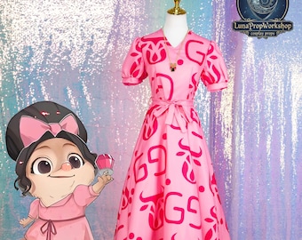 Lulu Daughter Cosplay Costume Pink Puff Sleeve Dress Belt Necklace Set Zootopia Inspired Outfit Disney Style Character for Adults and Kids