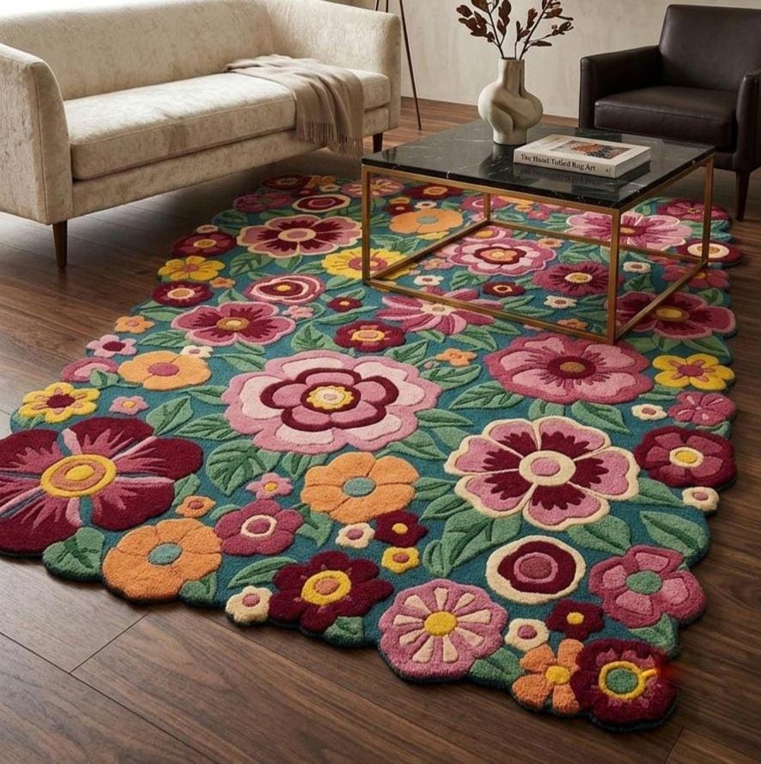 Hand-tufted Wool Floral Rug, Colorful Flower Carpet - Etsy