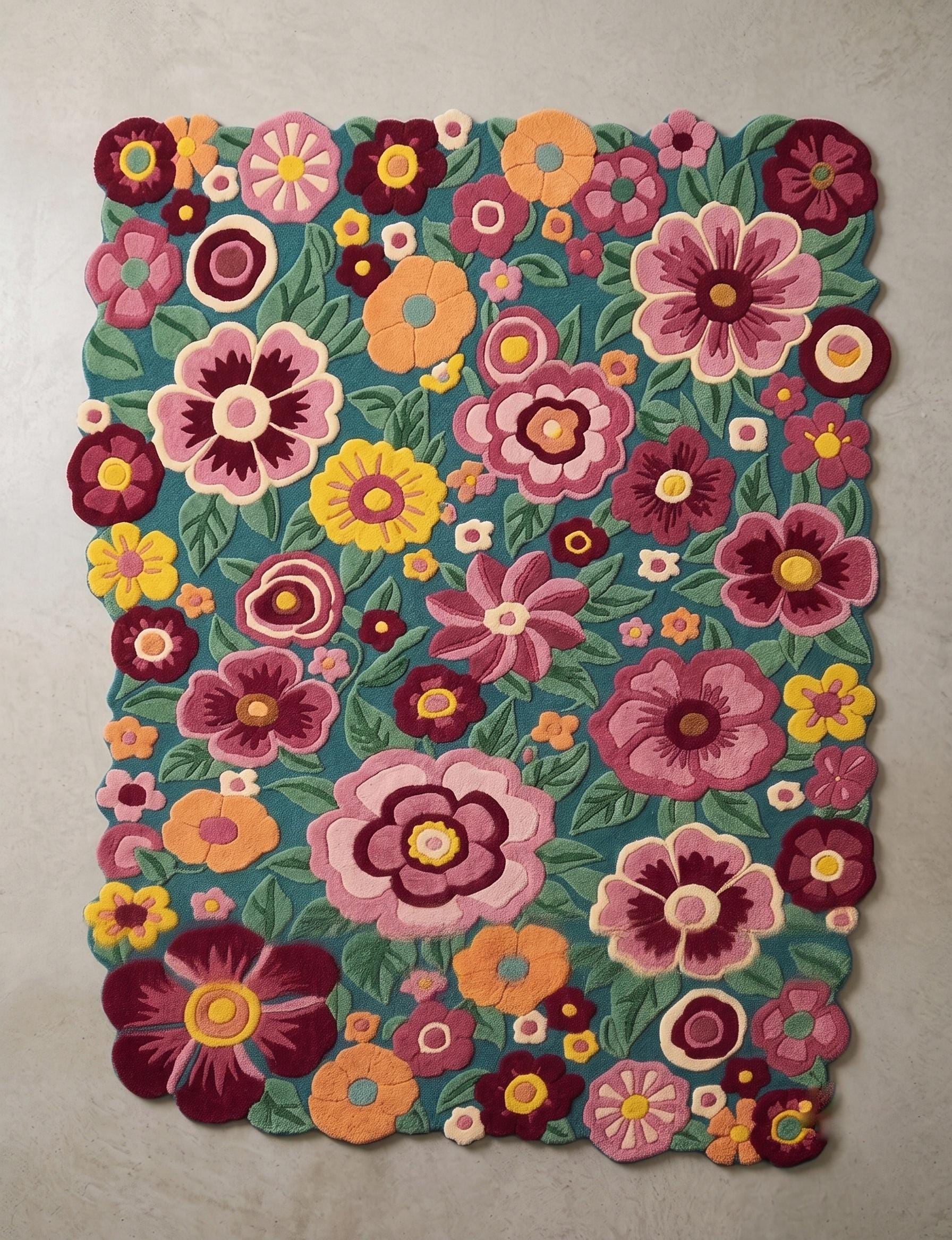 Hand-tufted Wool Floral Rug, Colorful Flower Carpet - Etsy
