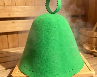 Cappello da sauna, 100% lana merino di alta qualità, colore verde, accessorio per sauna finlandese fatto a mano.