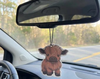 Baby Highland Cow funny meme Car Air Freshener, Double Sided Blue Ice Scent