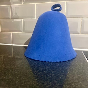 Gorro de sauna 100% lana merino premium – azul. Banya unisex sin costuras, accesorio para sauna finlandesa.