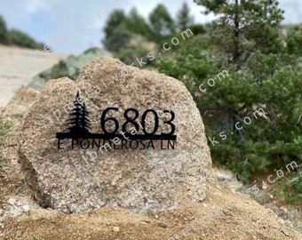 Custom metal home house address sign with tree for rock or wall