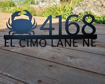 Custom metal home house address sign for your rock or wall with crab