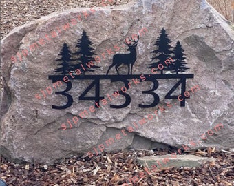 Custom Metal Address Sign For Rock with deer - Personalized Custom Address - Modern House Address Number - Housewarming Gifts-Address Plaque