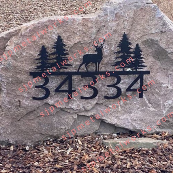 Custom Metal Address Sign For Rock with deer - Personalized Custom Address - Modern House Address Number - Housewarming Gifts-Address Plaque