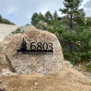 Custom metal home house address sign with tree for rock or wall