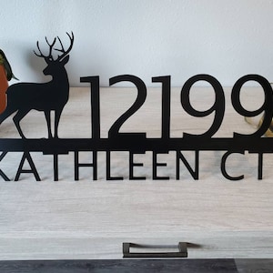 Custom metal home house address sign with DEER for rock or wall