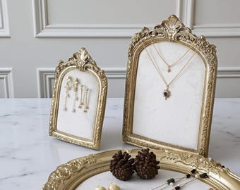 Baroque Gold Metal Jewelry Organizer Set – Necklace, Ring & Earring Display Stand | Vintage Jewelry Holder for Vanity Boutique