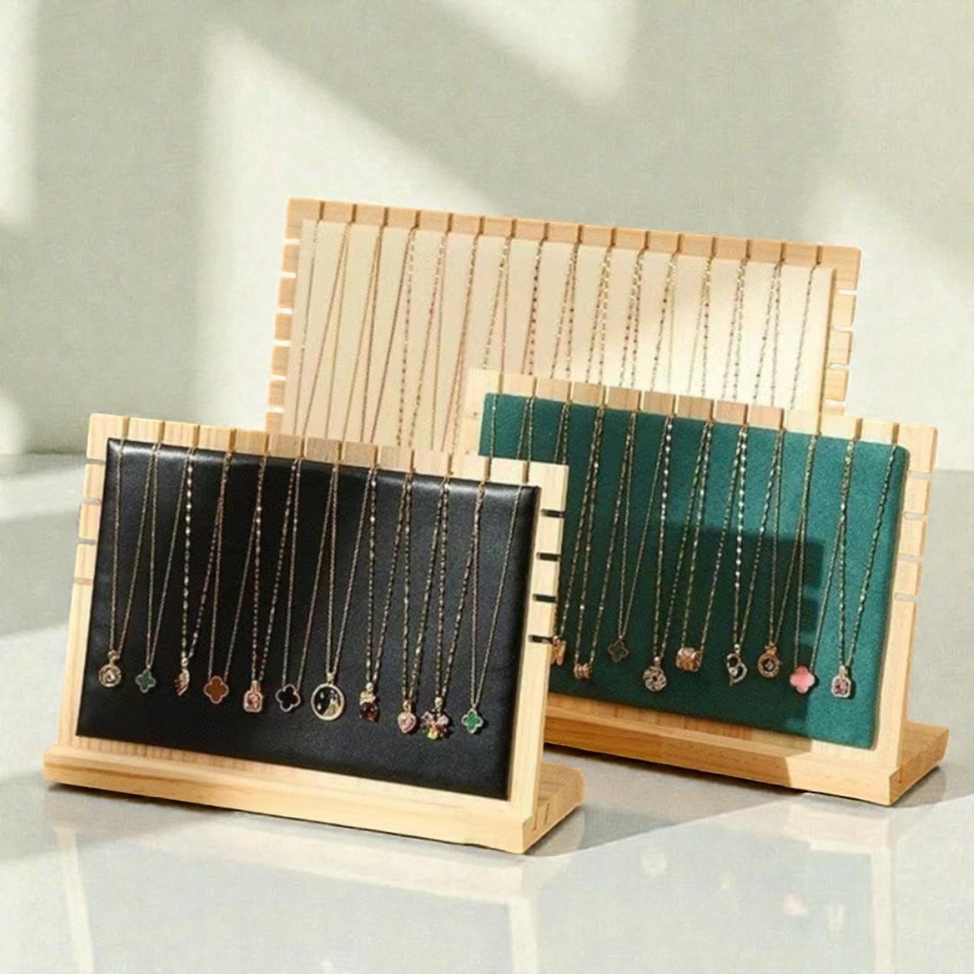 Wood Necklace Display Stand – Elegant Jewellery Organizer for Pendants ...