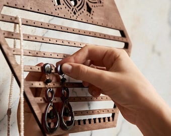 Wall-Mounted Wood Earring Organizer – Hanging Jewelry Display