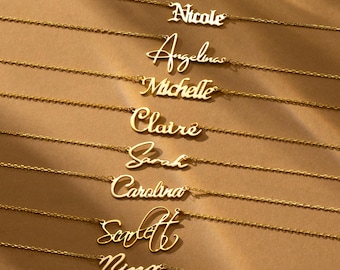 14K Gold Name Necklace, Custom Necklace with Name, Minimalist Name Pendant Necklace for Women, Christmas Gift For Her, Personalized Jewelry