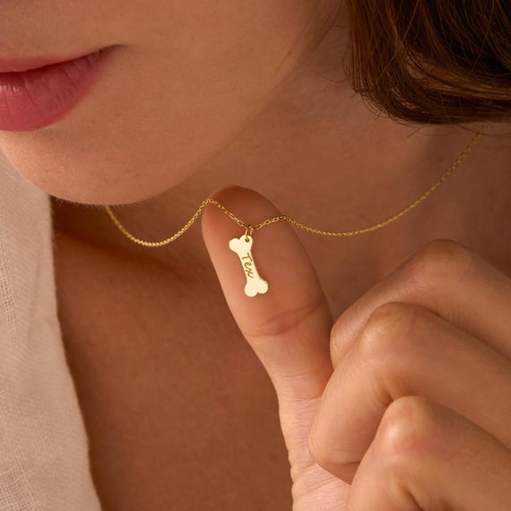Personalized Tiny Dog Name Necklace, Pet Bone Charm Necklace with Name, Custom Dog Memorial Gift, Dog Loss Gift, Personalized Jewelry