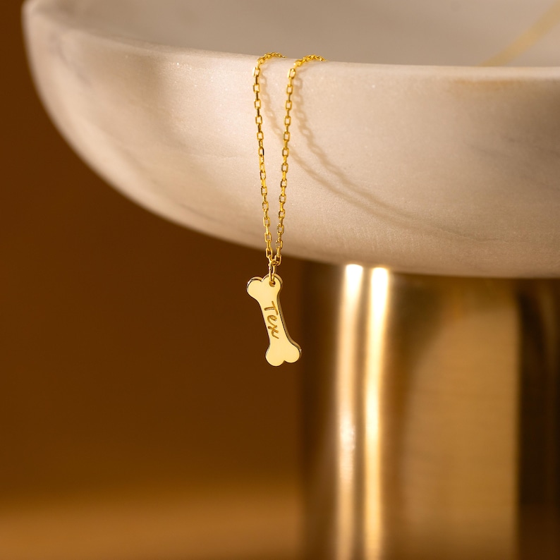 Personalized Tiny Dog Name Necklace, Pet Bone Charm Necklace with Name, Custom Dog Memorial Gift, Dog Loss Gift, Personalized Jewelry
