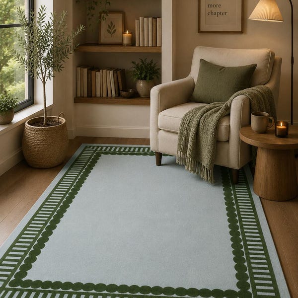 Sage Green Hand Tufted Wool Rug Modern Geometric Area Rug Handmade Home Decor