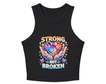 Womens Racer Tank Top Strong & Broken Colorful Heart Graphic