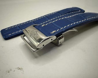 Breitling Leather Strap Blue Watch Band Deployment 22mm, 24mm