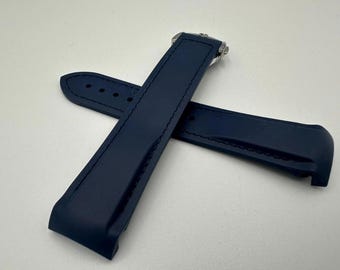 Handmade Navy Blue Nylon Rubber Watch Strap for Seamaster  20mm