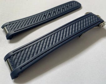 Handmade Navy Blue Rubber Watch Strap For Seamaster With Deployment Clasp, 20mm