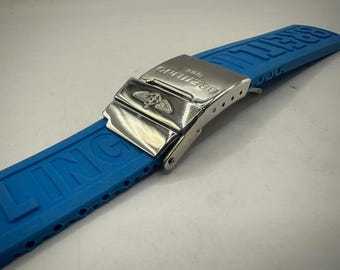 Used like new Breitling Rubber Strap Sky Blue Watch Band Deployment 22mm