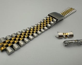 Correa de reloj para RLX DATEJUST Jubilee, color plata y oro, hecha a mano, grabada y cortada por mí, 19 mm y 20 mm.