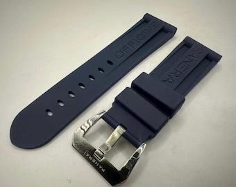 24mm Panerai Navy Blue Rubber Strap watch Band with Buckle