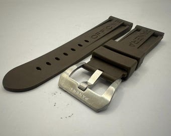 24mm Panerai Brown Rubber Strap watch Band with Buckle