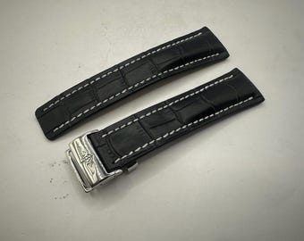 Correa de cuero Breitling negra desplegable para reloj de 20 mm, 22 mm y 24 mm
