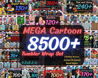 Mega Cartoon Tumbler Wrap Bundle PNG | 8500+ Colorful Animated Wraps | Digital Sublimation Design Set for 20oz Skinny Tumblers