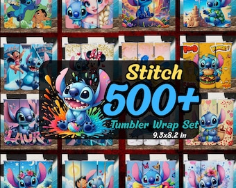 Stitch Tumbler Wrap PNG Bundle, 3D Inflated Design (Digital Download)