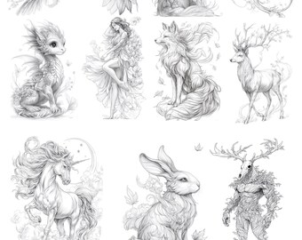 11 Pacote de amostras de Graustufen Fantasy Malvorlagen 5
