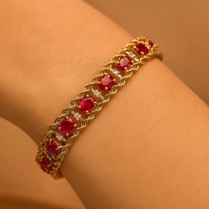 14Kゴールド ミッドセンチュリー ルビー＆ダイヤモンド ブレスレット