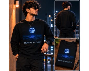 Move In Silence Moon Graphic T-Shirt, Motivational Streetwear Tee