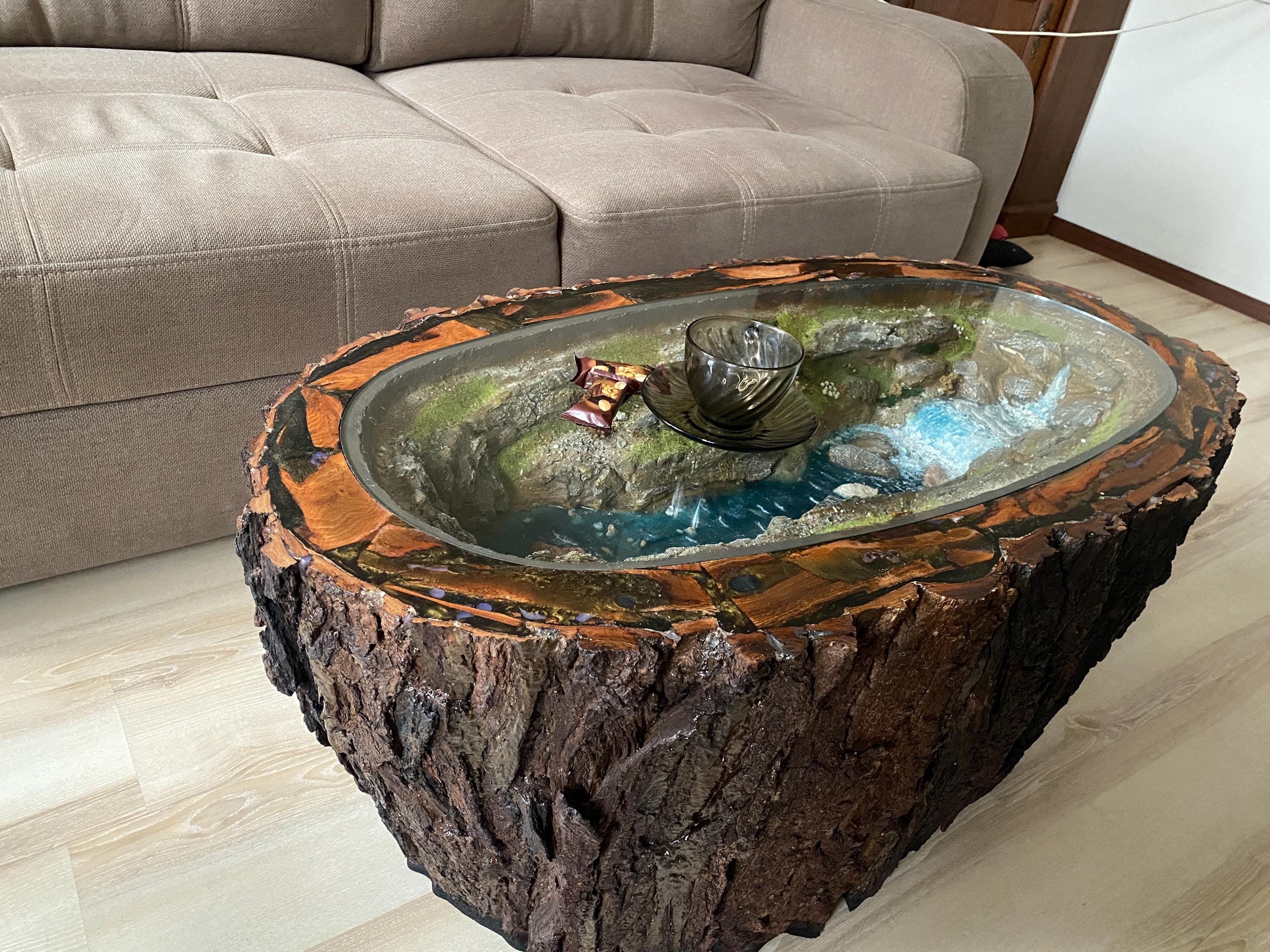 A Coffee Table With a Waterfall Diorama – Unique Furniture With a