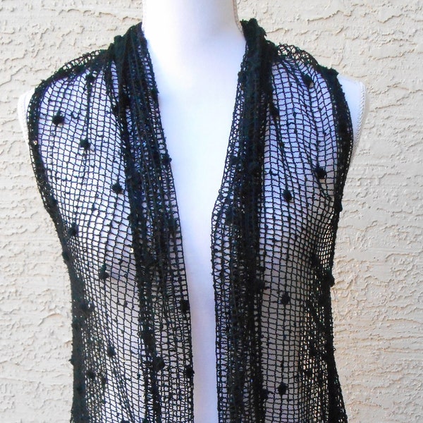 Black Vest | Mesh and Sequins Boho Hippie Festival Size Small Hooded Shrug Vest