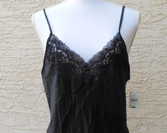 Oscar de la Renta Black Satin Teddy Romper: Lace Trim, Size Large (NOS)